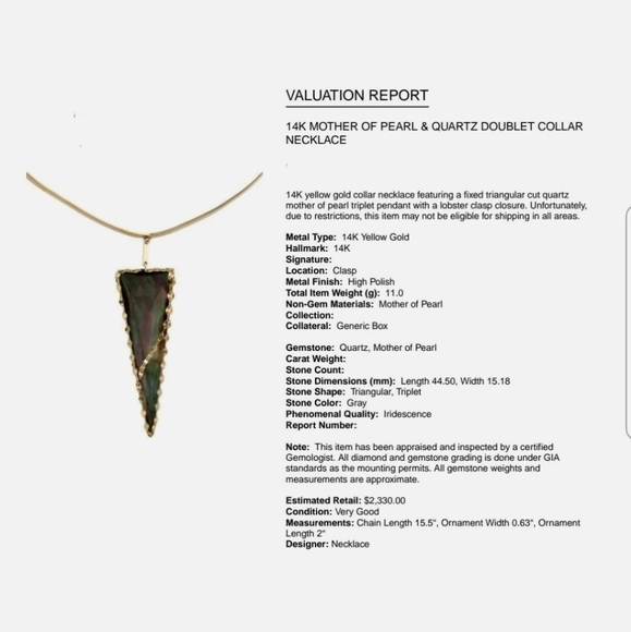 14k Yellow Gold Mother Of Pearl Quartz  Necklace - Picture 10 of 12